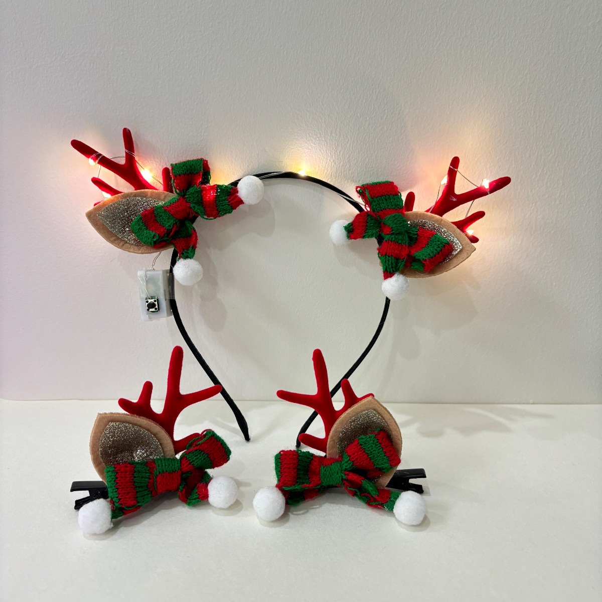 2025 New Christmas Children's Red Scarf Antlers Elk Headwear Girls Hairpin Santa Claus Hairpin