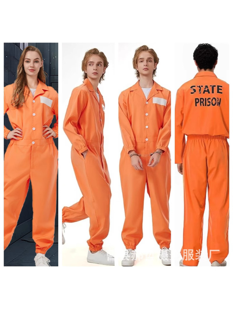 Halloween Cos Prisoner Costume Play Suit Prisoner Suit Prison Uniform Prisoner Suit Orange One-Piece Prisoner Suit