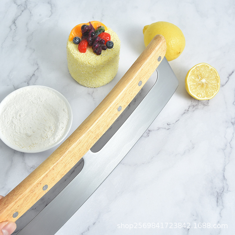Stainless Steel Pizza Knife Semi-Circular Noodle Knife Double Handle Rocking Knife Nougat Pancake Cutter Kitchen Baking Tools