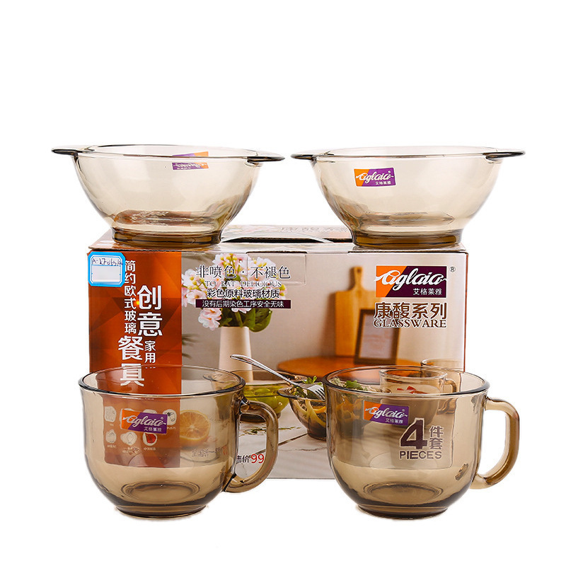 Agléa Camford Series Breakfast Cup Bowl Four-piece Gift Box Glass Café Cup Gift Box suit