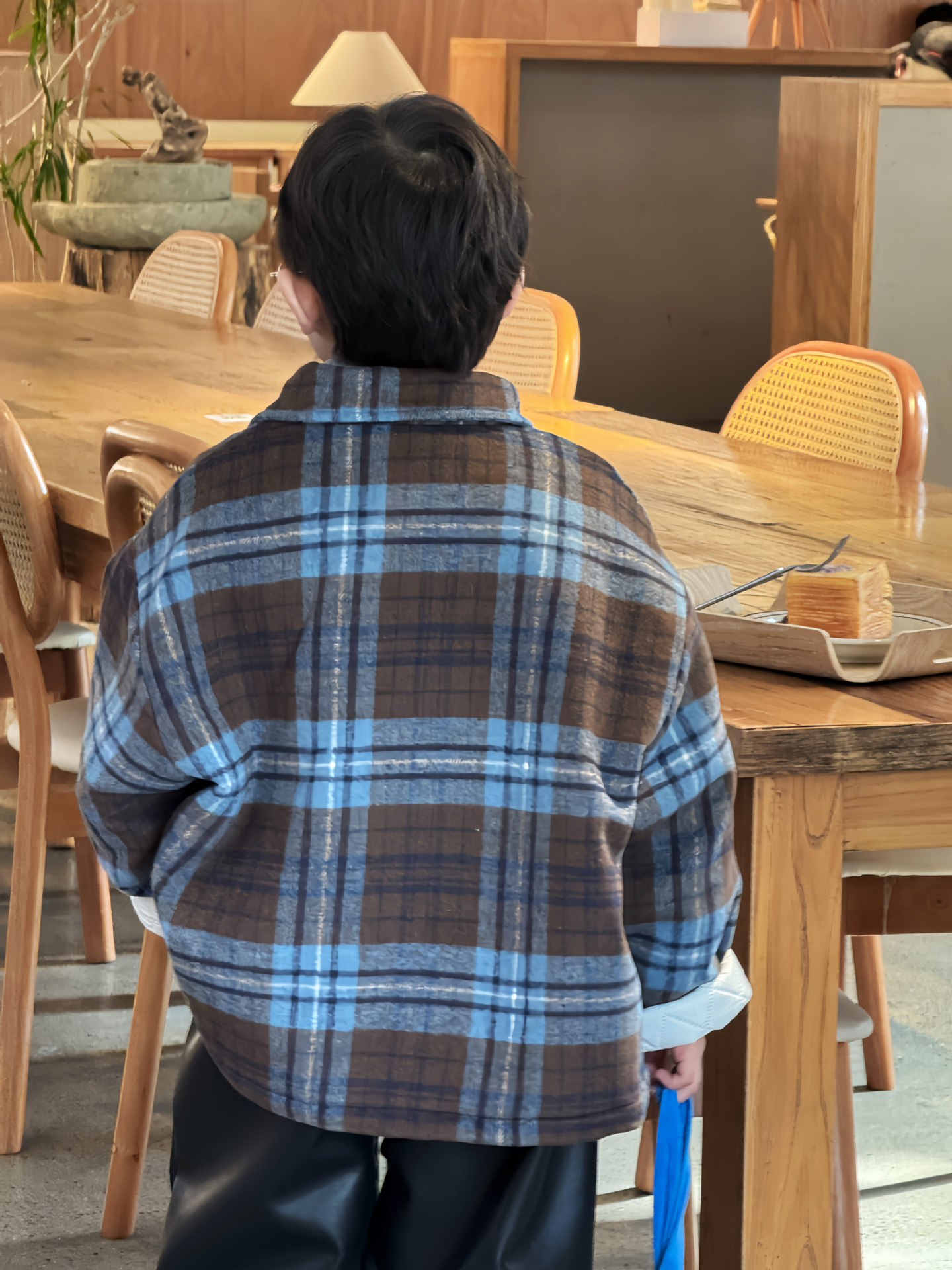 Lanyu 25 Autumn and Winter New Korean Children's Clothing for Small and Medium-Sized Boys Thickeneded Quilted Plaid Brown Woolen Short Jacket