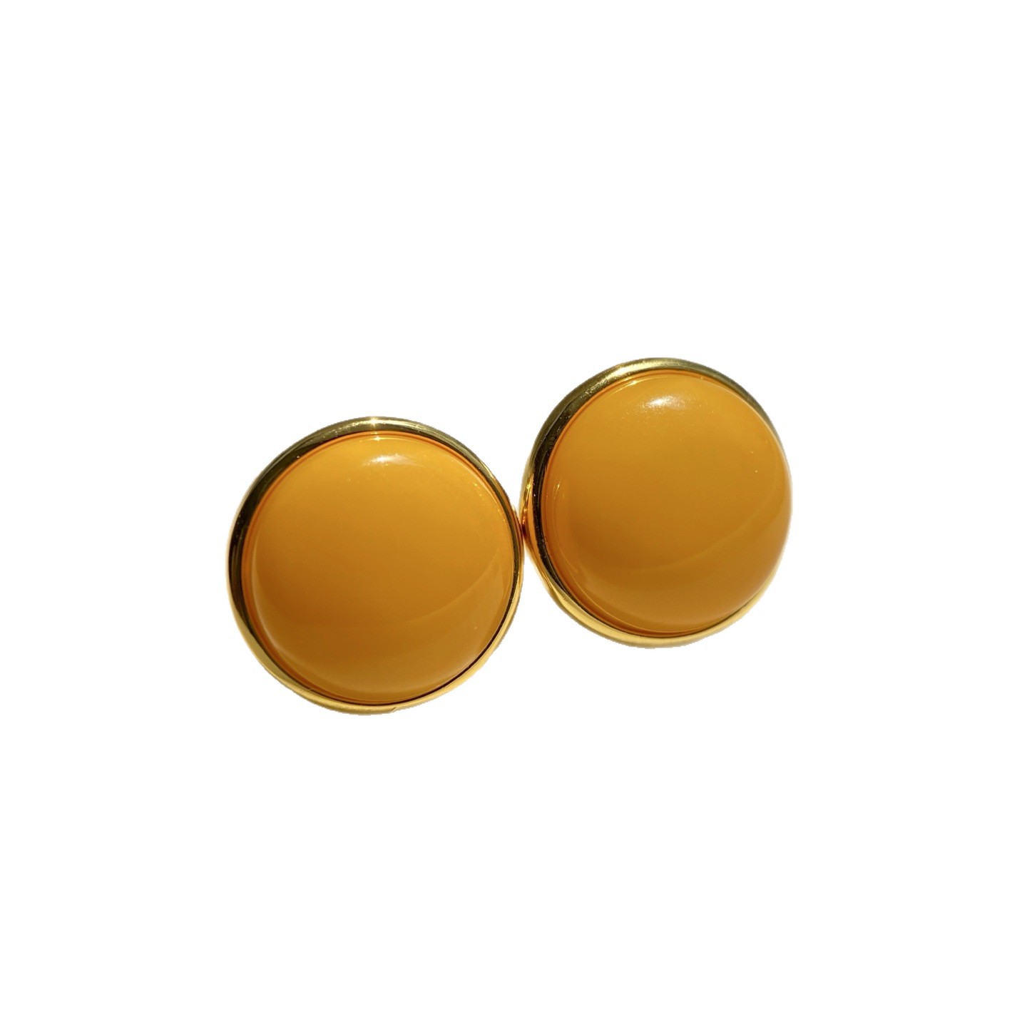 Natural Chicken Oil Yellow Large Round Beeswax Earrings All-Over 925 Silver High-End Genuine Niche High-End Large Disc