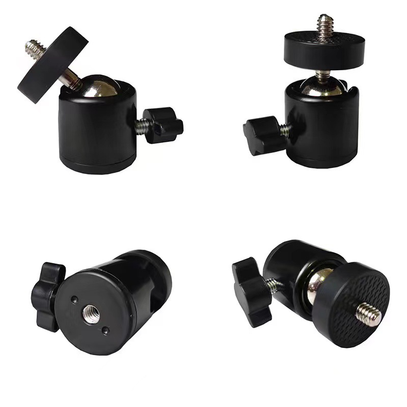 All-metal pan-tilt 1/4 interface O-shaped additional position mobile phone clip plastic small pan-tilt tilt horizontal arm live broadcast bracket