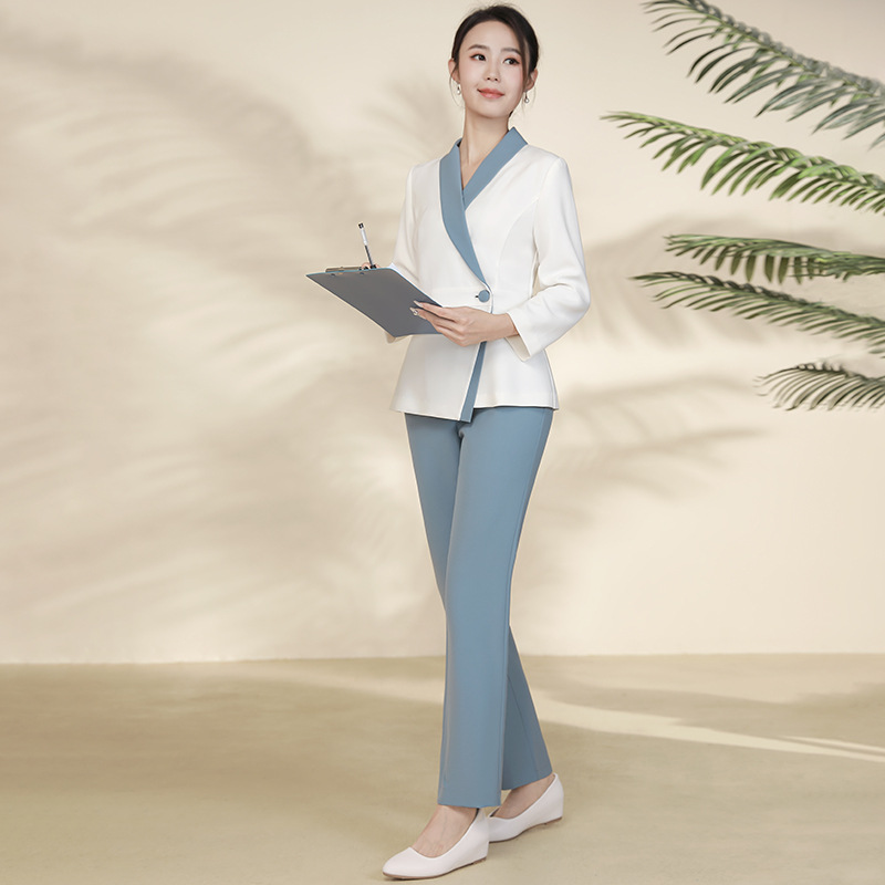 High-End Light Medical Beauty Front Desk Reception Work Clothes for Women in Spring and Autum Oral and Dental Pharmacy Beautician Split Suit for Women