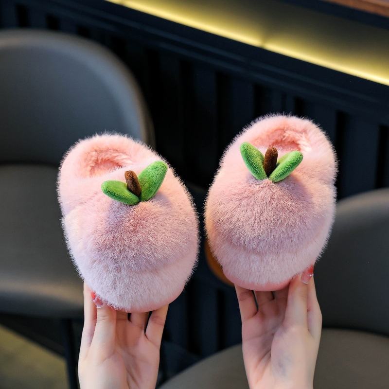 Children's Cotton Slippers Simple Apple Autumn and Winter New Style Thickeneded Home Indoor Non-Slip Korean Style Baby Cotton Shoes for Boys and Girls