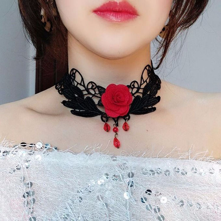 Dark Style Lolita Gothic Necklace Women's Retro Rose Clavicle Chain Choker Neck Chain Necklace