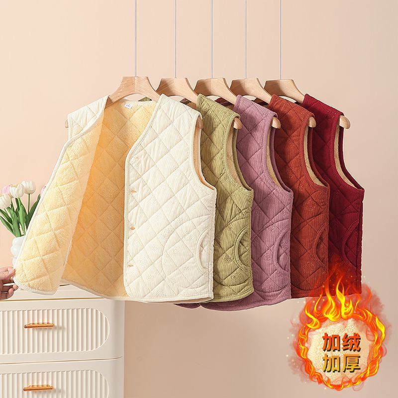 Mom's Fleece-Lined Corduroy Three-Dimensional New Chinese Style Young Embossed Waistcoat Fashionable Warm Autumn and Winter Thickened Vest