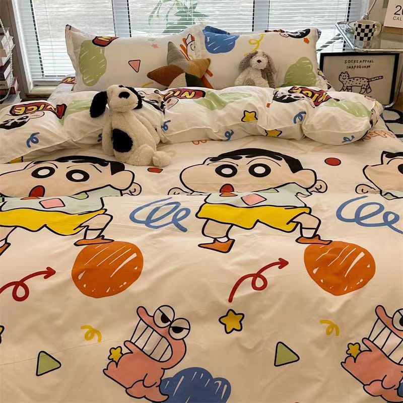 Cw Crayon Shin-Chan Cartoon Cute Four-Piece Bedding Set, Bed Sheet, Duvet Cover, Three-Piece Set, Dormitory, Suitable for All Seasons