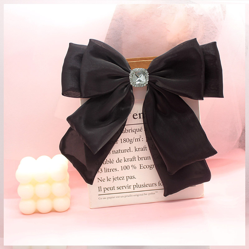 Mesh Bow Brooch Chanel Style French Retro Bow Tie Women's Double-Layer Black All-Match Clothing Accessories