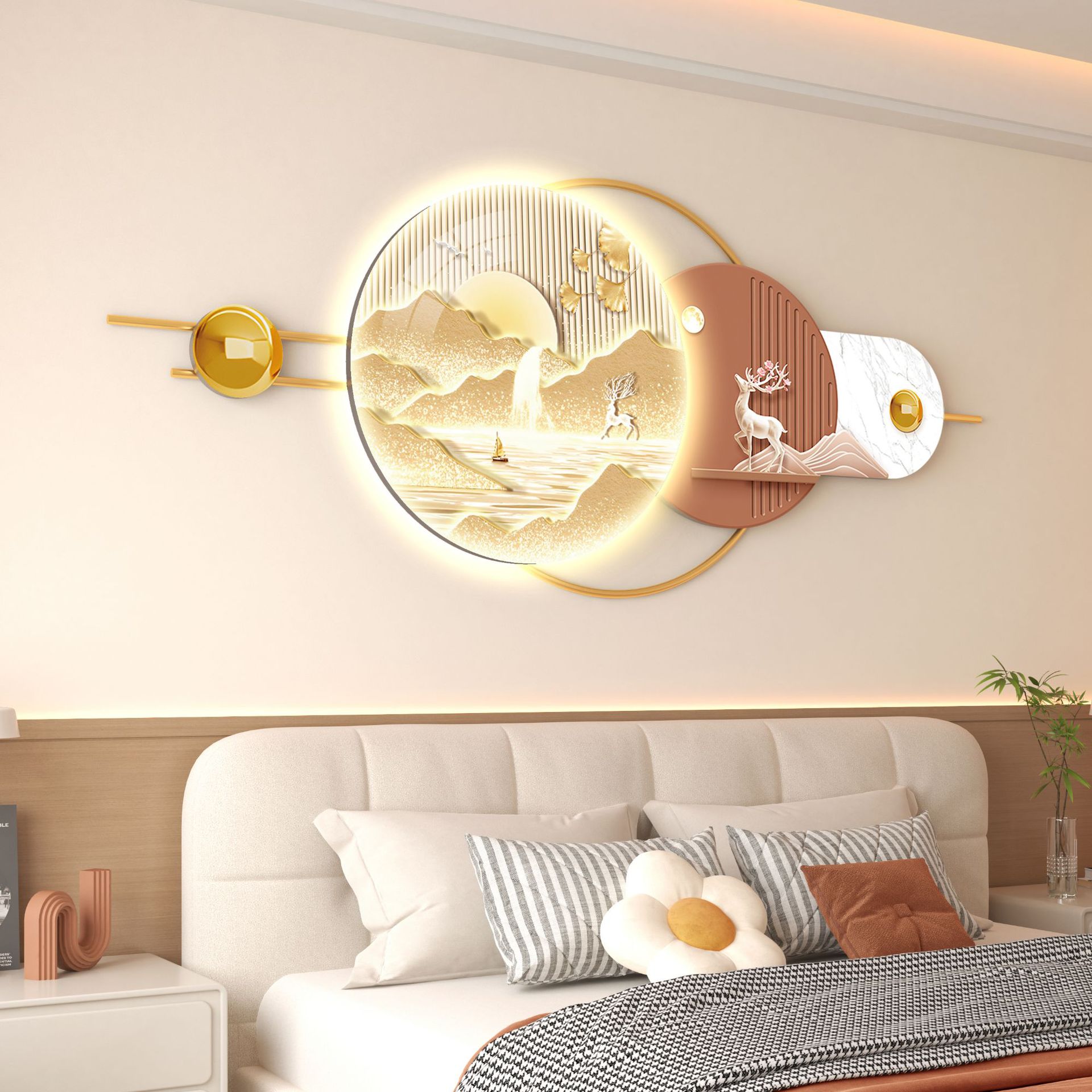 New Style of Flowers Blooming Along the Way, High-End Atmosphere Bedroom Background Wall Luminous Decorative Mural