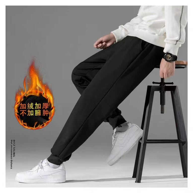 Autumn and Winter Men's Sports Pants Wholesale Fleece-Lined Casual Cotton Pants Men's Versatile Breathable Loose Leggings Sweatpants Trendy Trousers