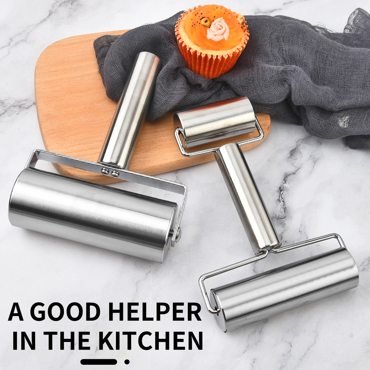 In Stock with Free Shipping Stainless Steel Rolling Pin Kitchen Household Double-Sided Stainless Steel Rolling Pin Roller Multi-Functional Flour Stick