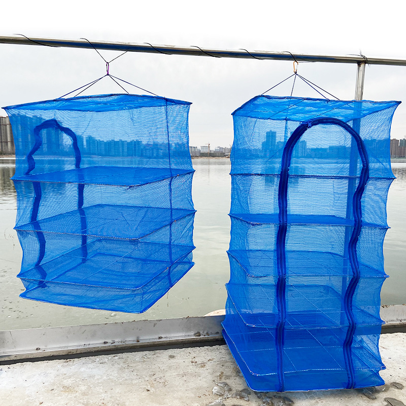 Folding drying net thickened three-layer five-layer drying cage drying net clip blue small eye anti-mosquito drying net