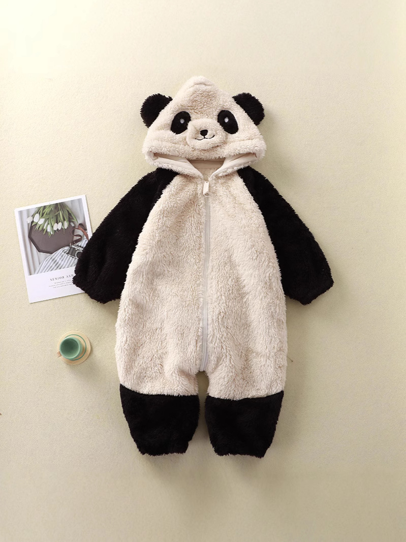 Baby cartoon bunny panda plush jumpsuit infant cute warm clothes children's one-piece homewear Coverall