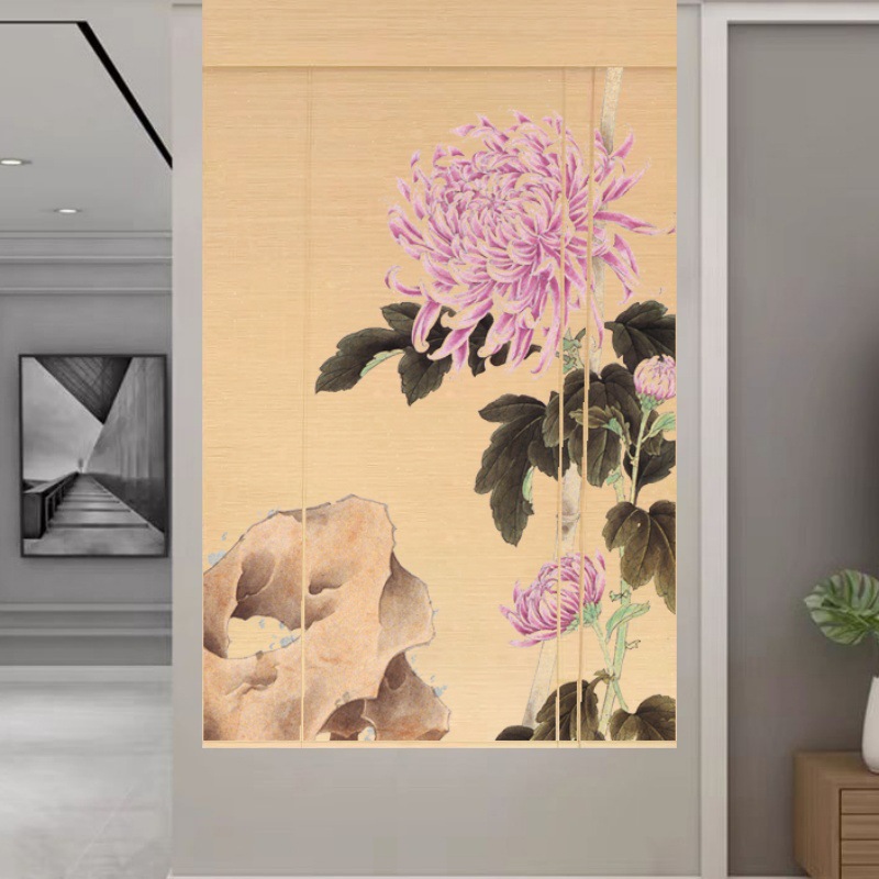 No-Drill Tea Room Door Curtain Text Kitchen Zen Study Calligraphy Bamboo Curtain Roller Curtain New Chinese Style Decoration