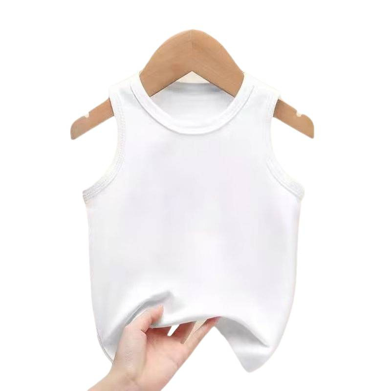 Sleeveless T-Shirt Tops Summer Boys and Girls Children's Clothing Pure White Round Neck Thin Vest Trendy Brand Medium and Large Children