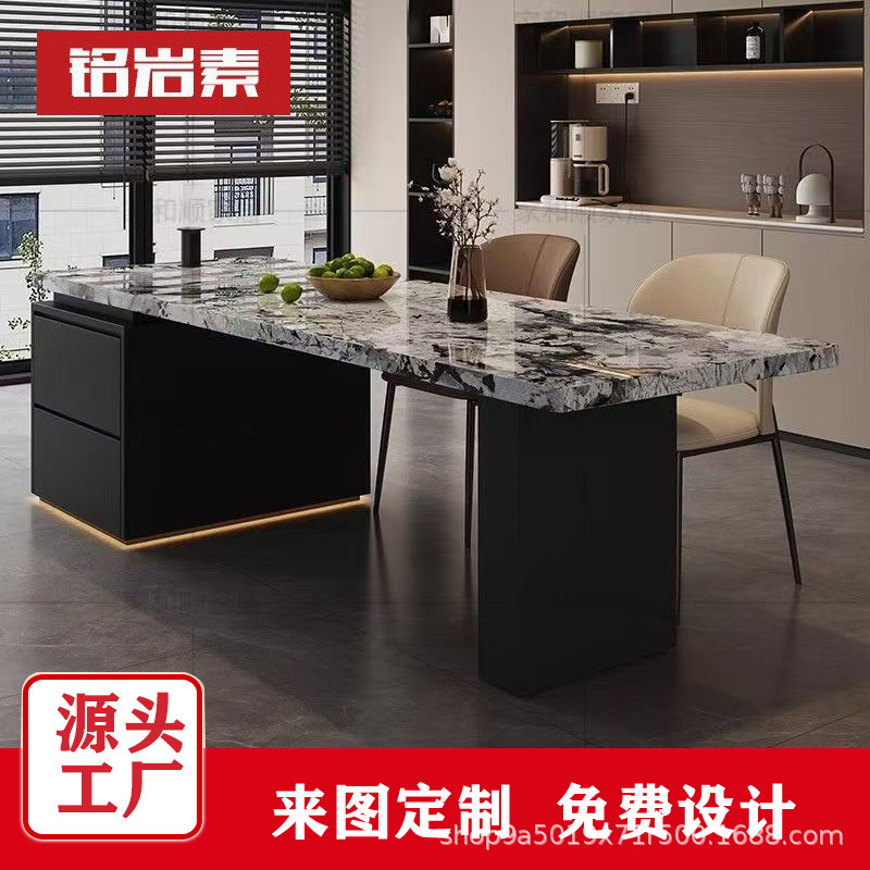 Интегрированный островной стол и обеденный стол для дома, минималистичный, из каменной плиты, многофункциональный, с креслами, островной стиль