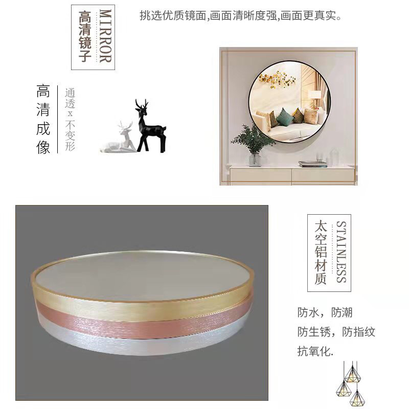 Cosmetic Mirror Bathroom Aluminum Alloy Mirror Round Mirror Hanging Mirror Wall Mirror Bathroom Toilet Decoration Full-Length Mirror