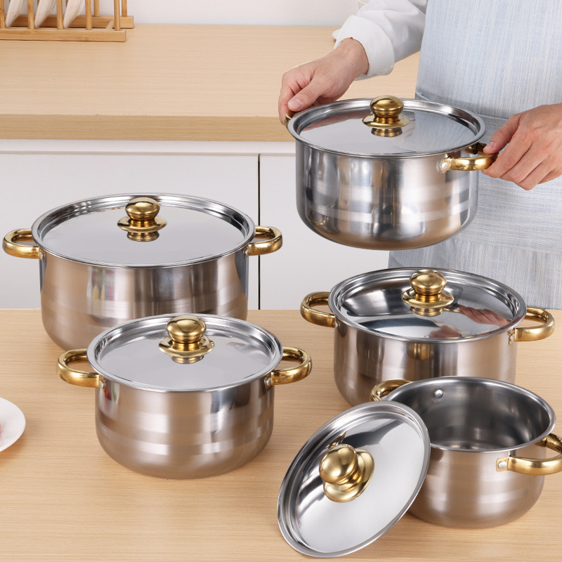 Factory Direct Sales Cross-Border Supply Thickeneded Stainless Steel Set Pot 18-26cm Steel Lid Out of Spain Mexico Fcm