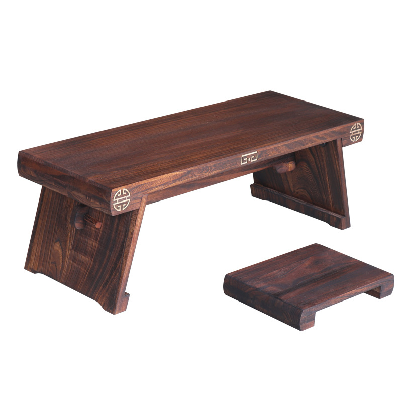 Portable Low Solid Wood Detachable Zen-Style Chinese Antique Resonance Box Guqin Table for Calligraphy