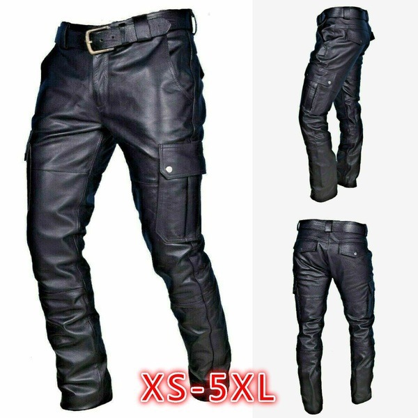 2024 Cross-border New Explosions wish Amazon Hot Selling European and American Solid Color PU Strap Casual Men's Leather Pants KZ2332