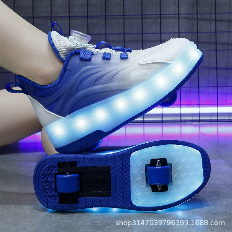 Cross-border heyday shoes manufacturers wholesale rechargeable luminous shoes LED lights children adult roller skates with wheels rotating buttons