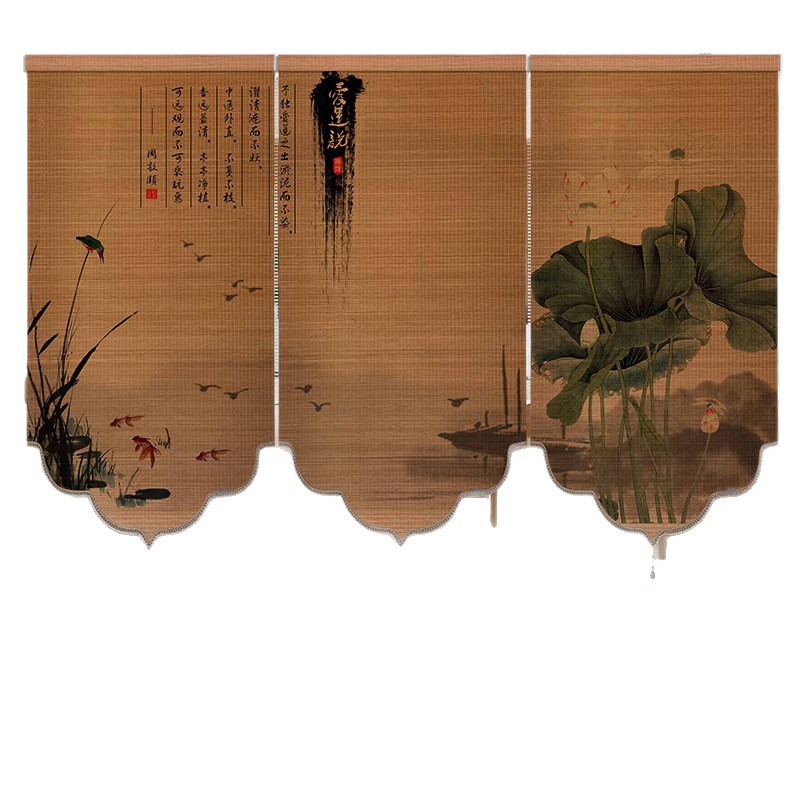 Bamboo Curtain Roller Curtain New Chinese Style Curtain Vintage Tea Room Shops Shading Partition Curtain Chinese Zen Printing Roller Curtain Bamboo Curtain