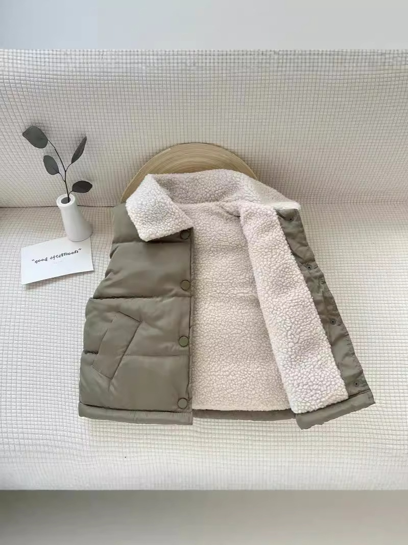 2025 Kidsren's Velvet Thickeneded down Cotton Vest Outer Vest Baby Warm Vest Autumn and Winter Cross-Border