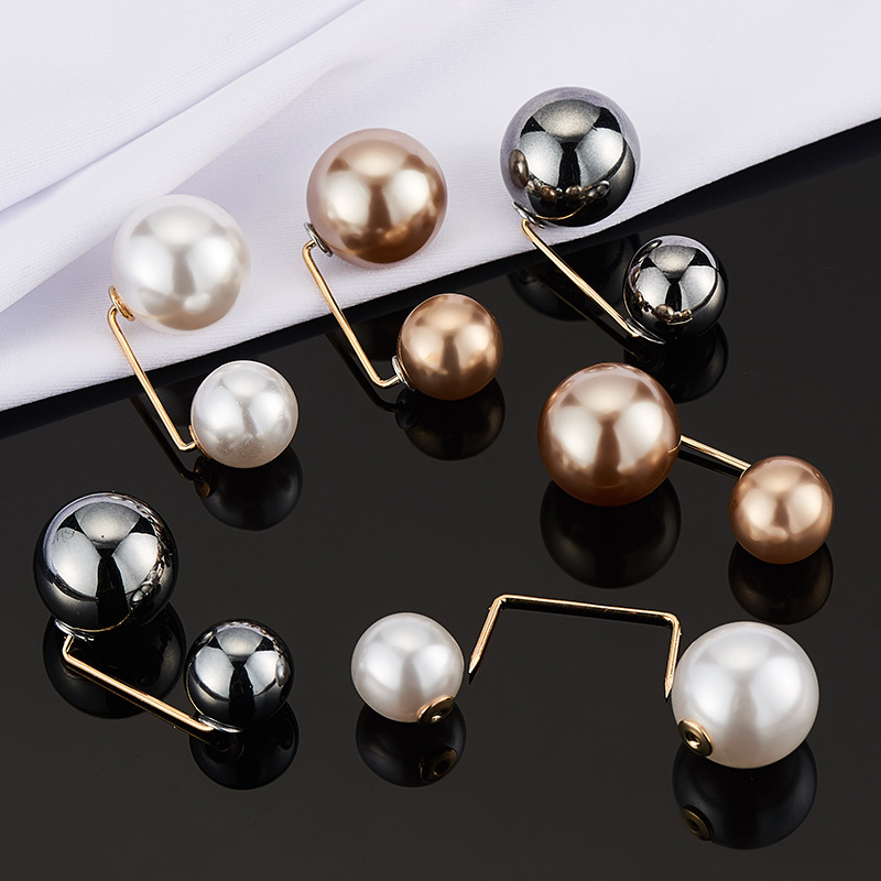 Collar Anti-running Korean Style New Creative Anti-running Brooch Hot Pin Set Pearl Fashion One-word Pin