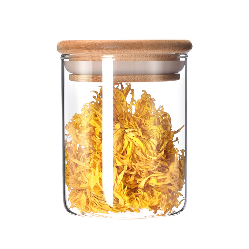 Manufacturer Glass Sealed Jar Kitchen Transparent Storage Jar Bamboo Lid Food-Grade Glass Jar Moisture-Proof Sealed Storage Jar