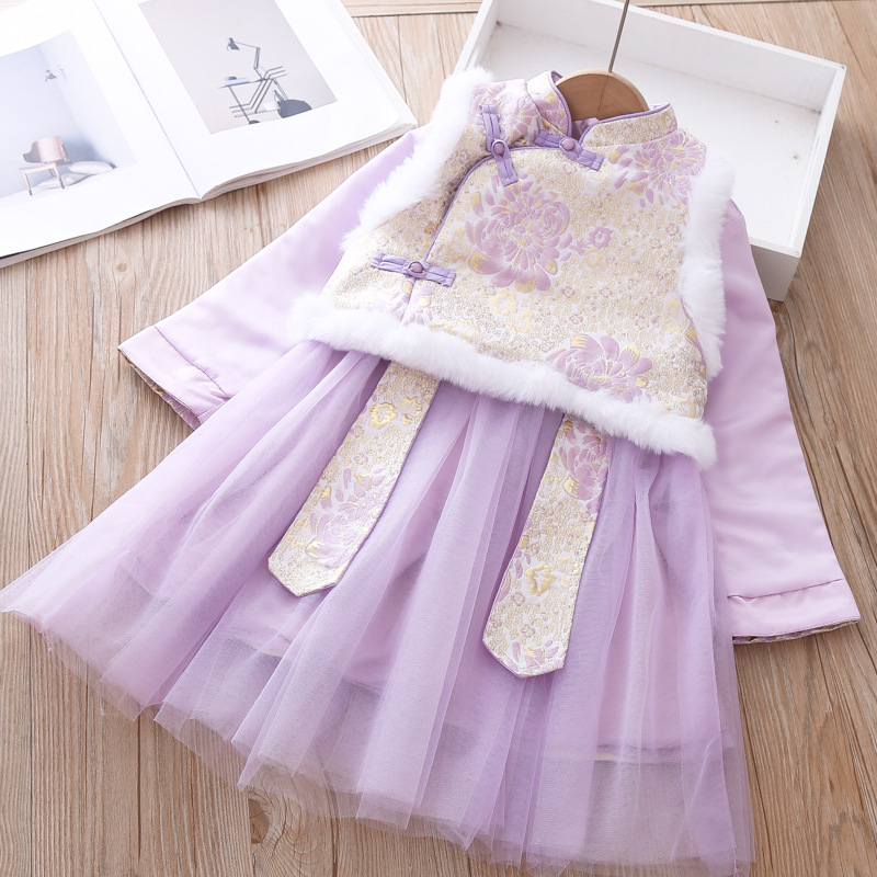 2953 Hanfu Girls' Chinese-style Long-sleeved Winter Children's Ancient Costume Tang Suit Thickened New Year's Service