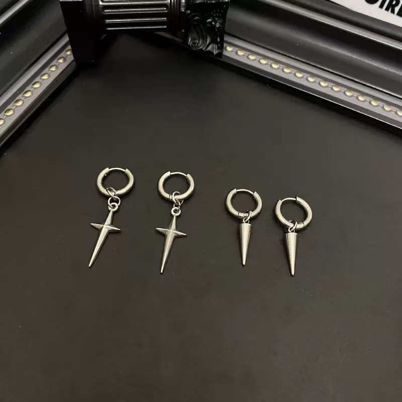 Серьги-кольца в форме четырехугольной звезды, стильные, нишевый дизайн, модные и универсальные серьги-кресты, высококачественные повседневные хип-хоп серьги