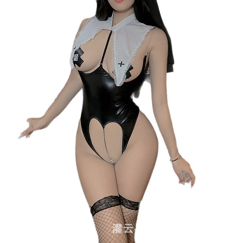 Sexy Underwear Pure Lace Sexy Crotch-Free Sisan Nun Uniform Temptation suit Headwear COS Split