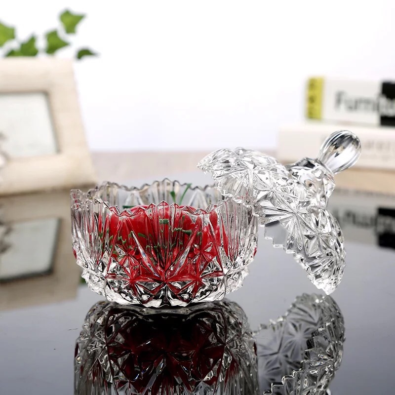 European Glass Candy Jar Transparent Storage Jar with Lid Fruit Bowl Seasoning Box Tea Jar Ashtray Return Gift Set