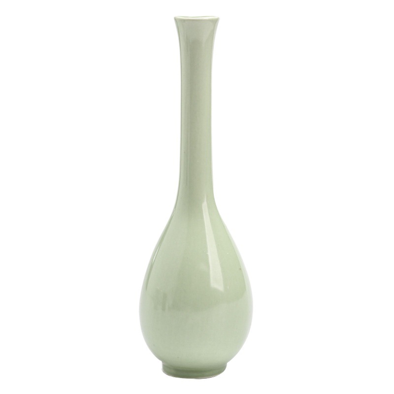 White Porcelain Guanyin Vase, Jade Pure Vase, Flower Arrangement, Long-Necked Vase, Thin Mouth, Zen-Style Celadon Water Purification Small Vase, Ceramic Ornament with Antique Cover