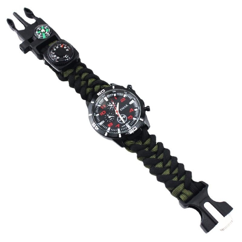 Outdoor Survival Supplies Fire Starter Wilderness Watch Nylon Braided Seven-Core Paracord Emergency Bracelet in Stock Camouflage