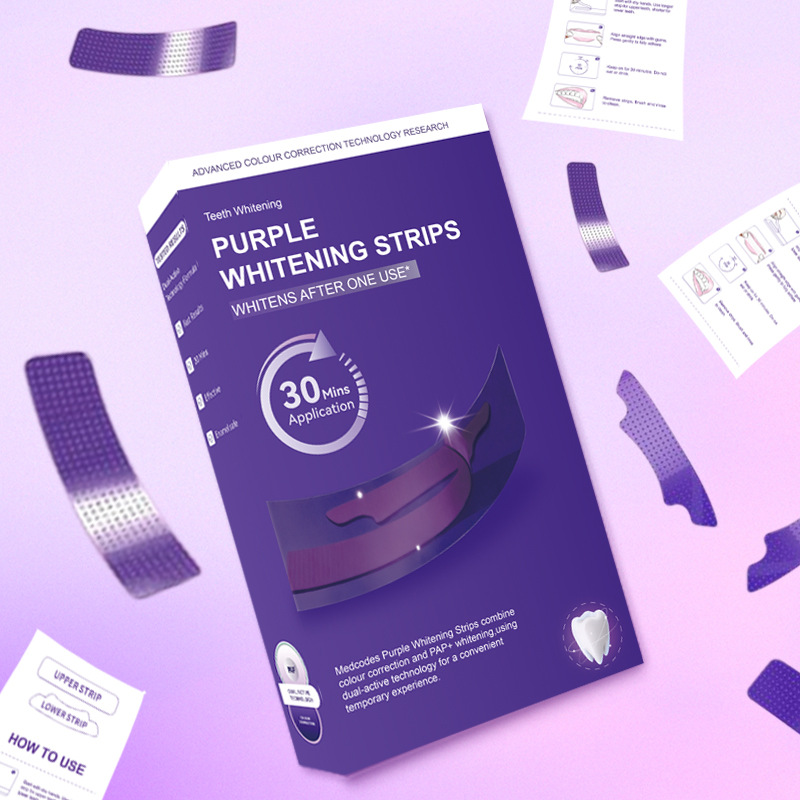 Cross-Border New V34 Purple Dazzling White Teeth Whitening Strips Focus on Whitening Teeth, Removing Stains and Tartar, Purple Teeth Whitening Strips