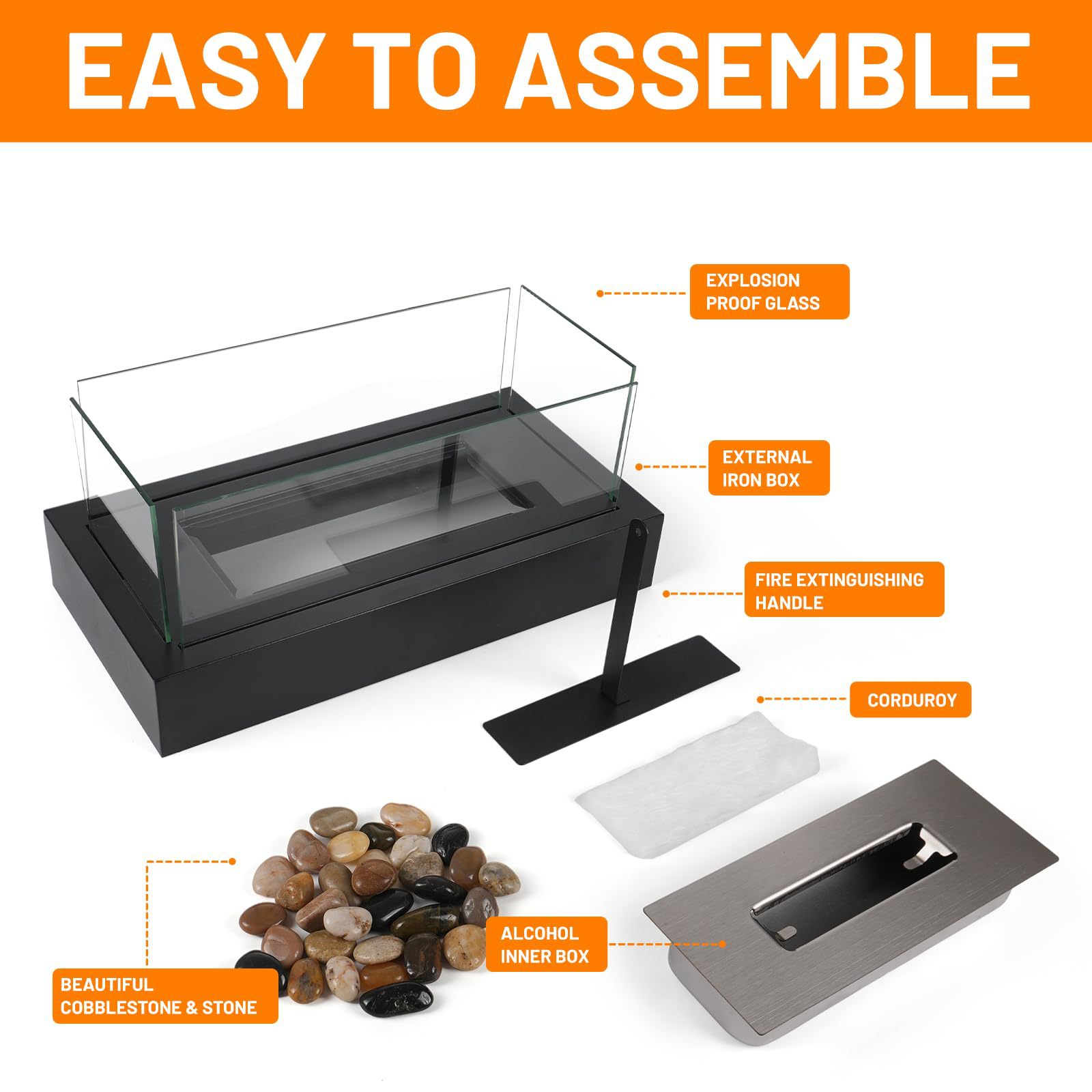 Cross-Border Rectangular Tabletop Alcohol Fireplace Portable Outdoor Real Fire Heating Four-Piece Glass Rectangular Fireplace