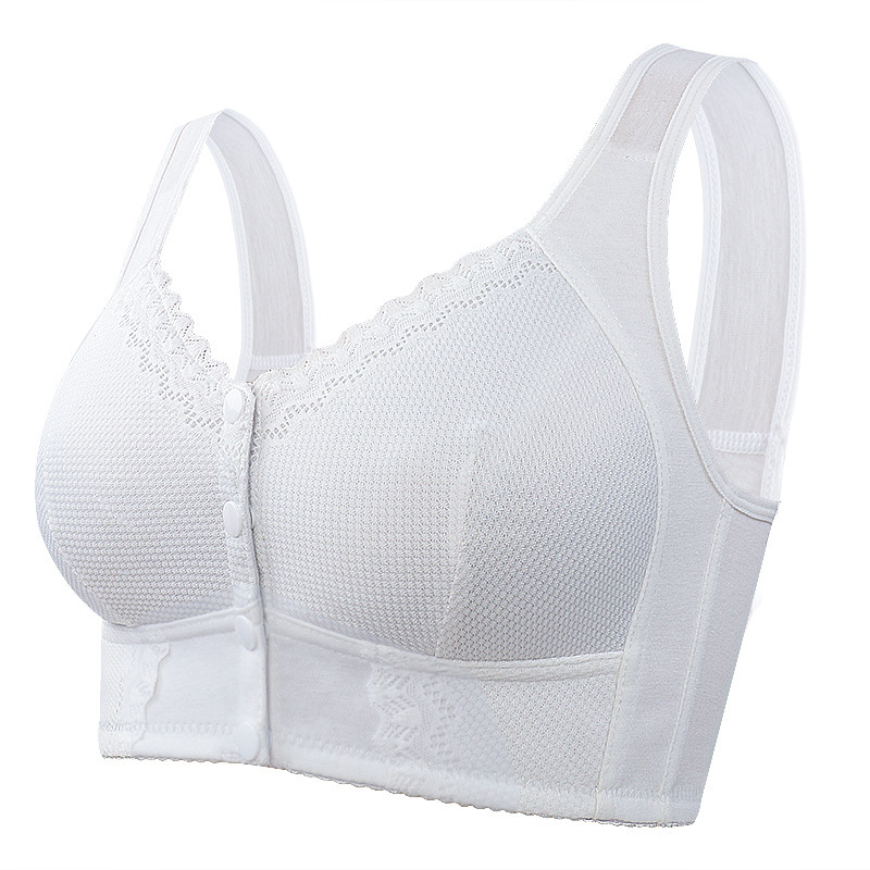 Cross-border New Soft Cotton Thin Cup Front Buckle Middle-aged Underwear Women's Lace No Steel Ring Vest Super plus size Bra