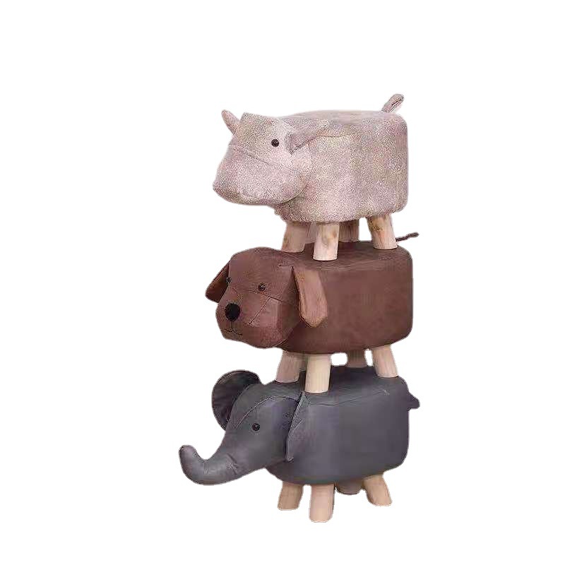Technology Fabric Elephant Stool Cartoon Animal Stool Solid Wood Shoe Changing Stool Fabric Stool Household Small Stool Event Gift Stool