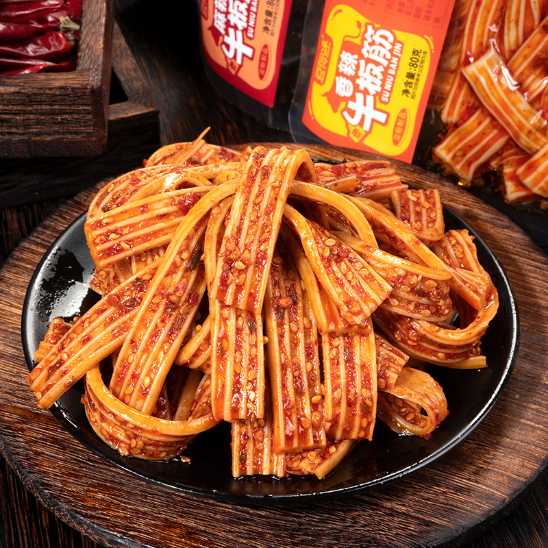 Spicy Vegetarian Beef Tendon with a Bean Flavor, Chewy and Crispy Spicy Vegetarian Beef Tendon, Hunan Specialty Leisure Snack