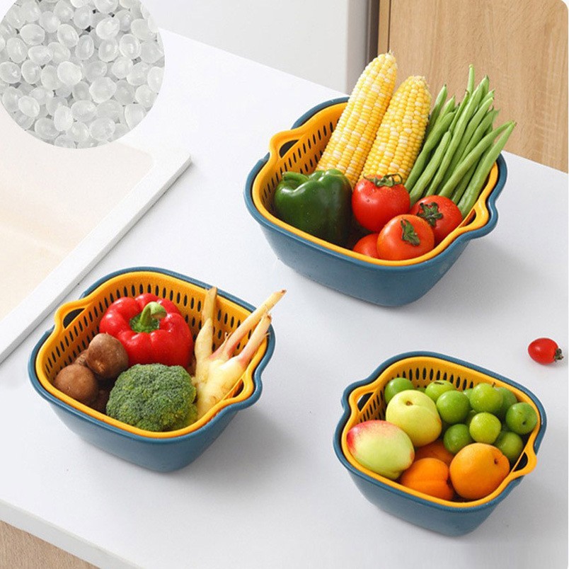 Double-layer Drain Basket, Vegetable Basin, Kitchen, Living Room, Household Multi-functional Fruit Plate, Vegetable Basket, Six-piece Set/eight-piece Set