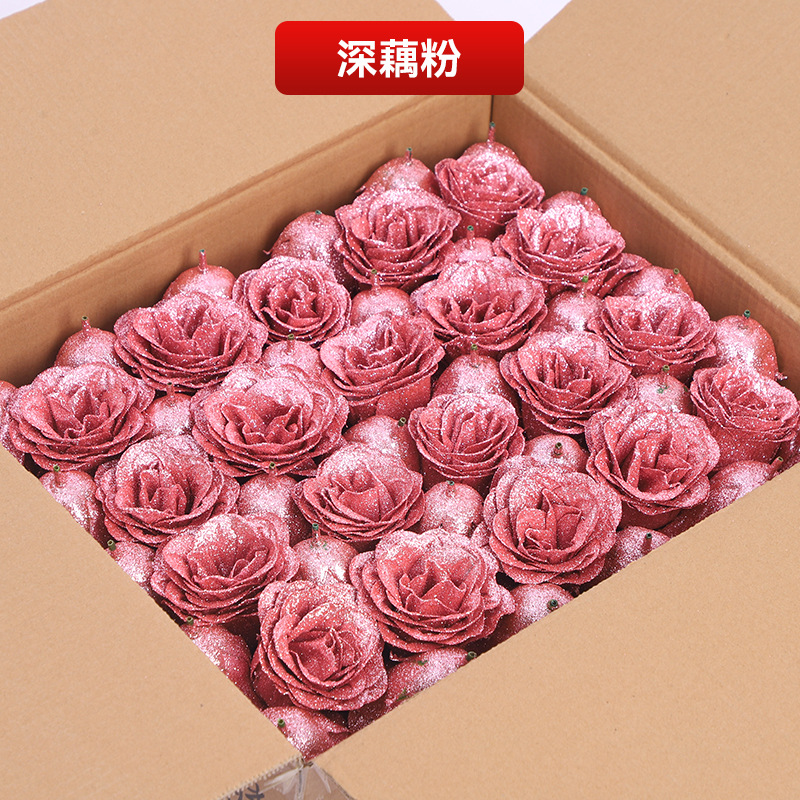 Factory wholesale simulation gold powder crystal rose flower head blue enchantress red fake flower flash cross-border rose
