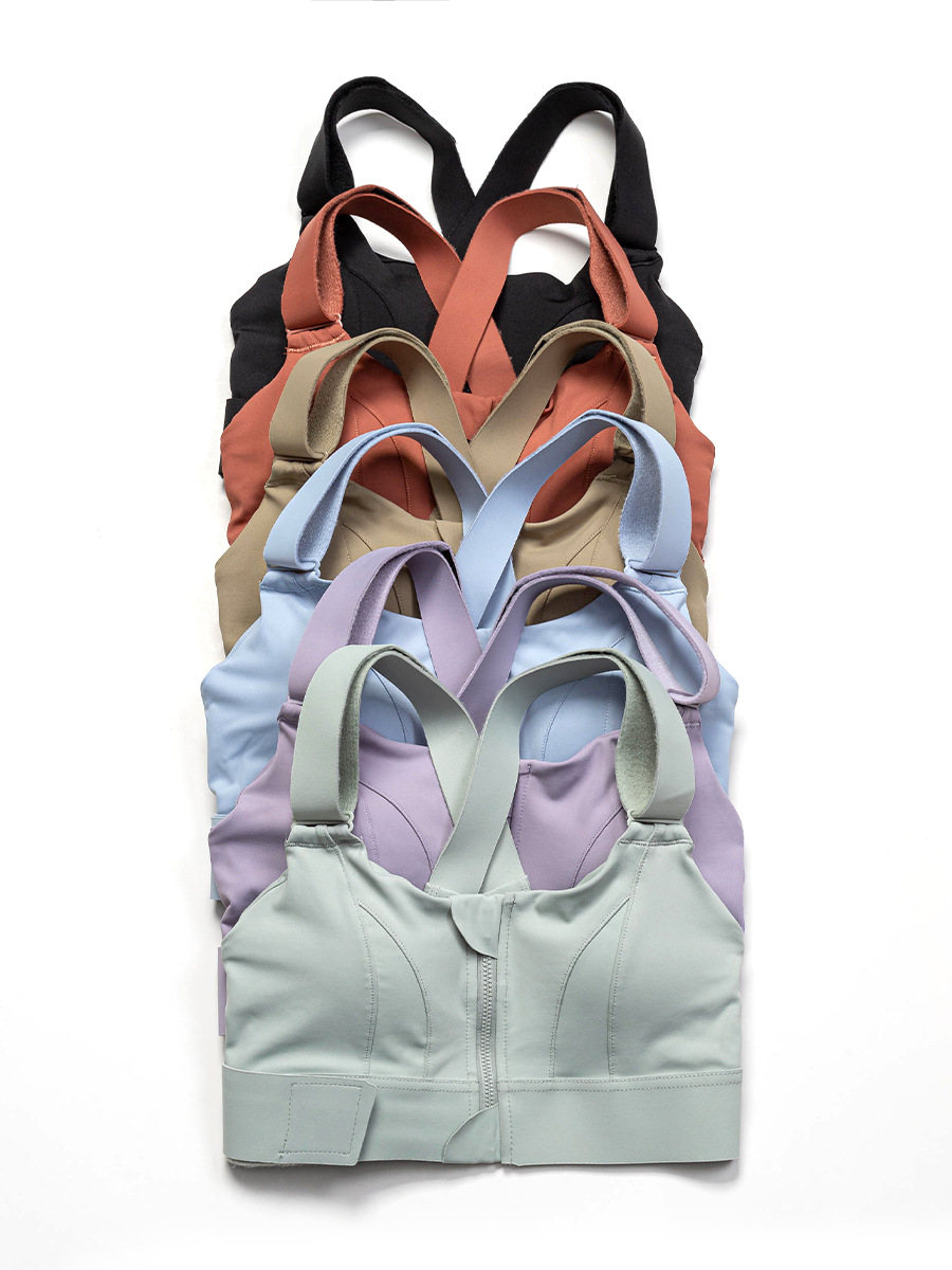 Large Size Velcro Front Zipper Sports Bra Women's High Intensity Yoga Running Shockproof Push up Fitness Bra Wholesale