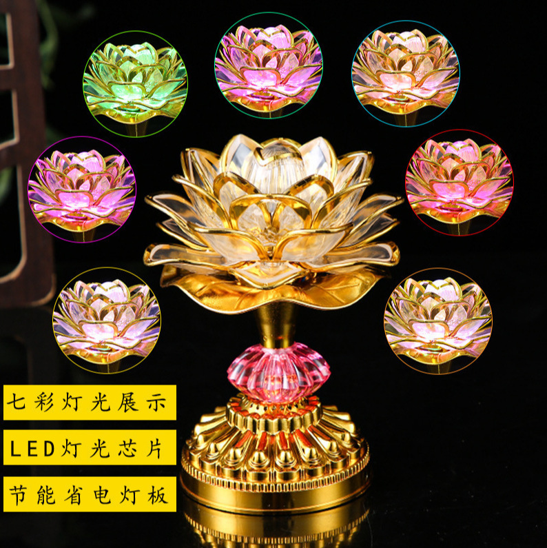 Lotus Lamp Led for Home Use, Bodhisattva Avalokiteshvara Lotus Lamp for Offering to Buddha, Rechargeable Battery Everlasting Lamp