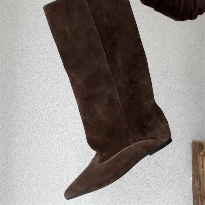 Женские ретро ботинки до колена, универсальные, 2025 новый элегантный стиль, утягивающий силуэт, высокие ботинки из овчины