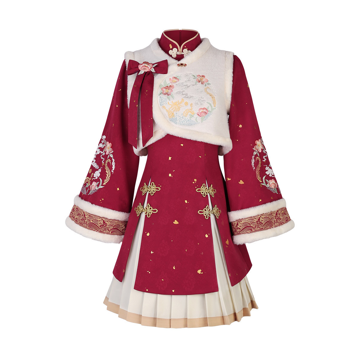 Original Yulong Hachun Chinese-Style Improved Han Element Women's Vest Dress Pleated Skirt Set 6962