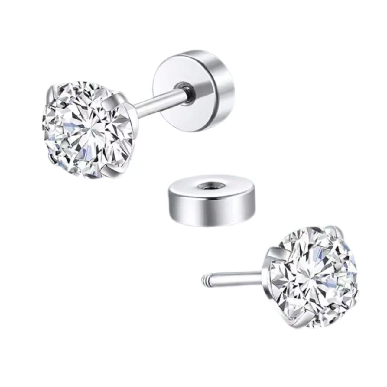 Titanium steel earring four-claw 316 earring hollow claw holder accessories zircon millennial rose claw processing diamond screw earring