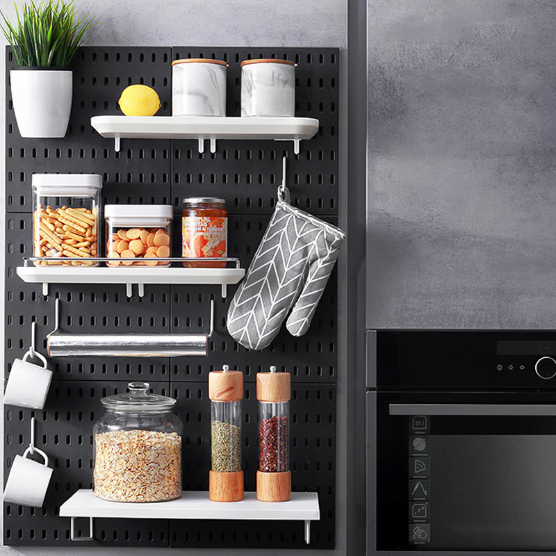 No-Drill Pegboard Storage Rack Shelf Wall-Mounted Kitchen Bathroom Dormitory Storage Shelf Wall Hanging Wall Storage