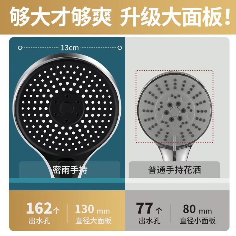 Cross-Border Pressurized Shower Head Shower Pressurized Coarse Hole Large Water Output Bath Faucet Shower Head Set for Home Use